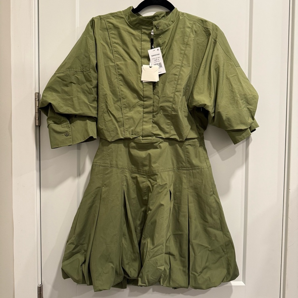 Simkhai Effie Bubble Mini Dress Olive Green Size 6 - Picture 8 of 13